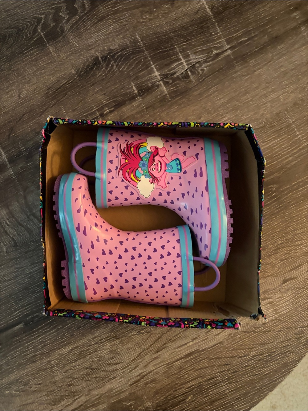 DreamWorks Trolls Poppy Toddler Rain Boots Pink Hearts Size 8 With Box